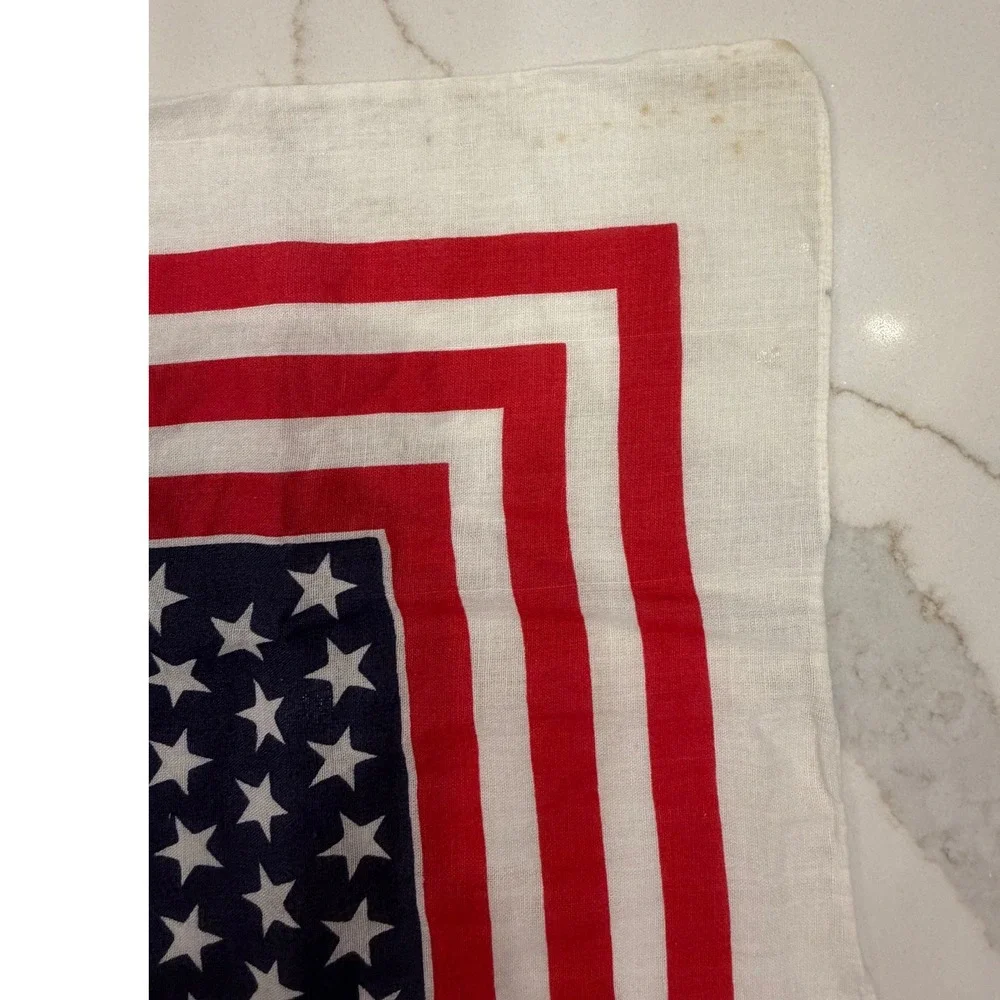 Vintage Paris Accessories USA Flag Bandana Stars Stripes Cotton Made in USA Red